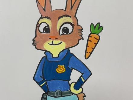 比赛画兔子警官朱迪#马克笔儿童画 #创作者中心 #创作灵感 #可爱卡通简笔画 #如何画兔子