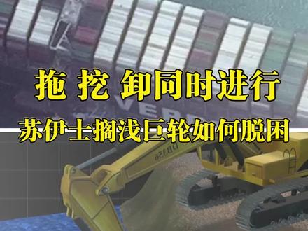 #动画演示苏伊士搁浅巨轮如何脱困 : 拖、挖、卸三套救助方案同时进行
