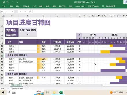 万能项目进度甘特图:进度自动生成,可改项目内容、自动统计变色#甘特图 #甘特图制作方法 #项目进度 #项目管理 #excel技巧