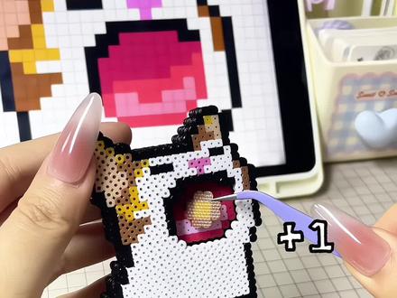 🐱用拼豆做pop猫可喂食机关~ 超好玩的喂食机关等你get!#拼豆 #拼豆豆 #pop猫 #拼豆图纸 #拼豆教程