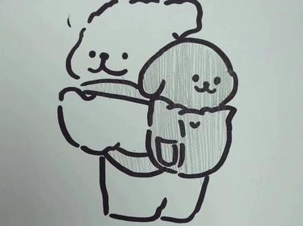 画两只线条小狗~#简笔画#画画过程
