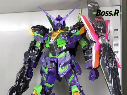 高达独角兽一号机×EVA初号机梦幻联动重涂#高达模型 #模型 #原创 #帅就完事了#新世纪福音战士