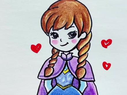 简单画安娜公主。颜色主要是蓝加紫。#公主简笔画 #跟着抖音学画画 #安娜公主简笔画 #安娜公主裙 #一学就会系列 @抖音小助手