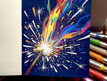 谁说烟花难画?1分钟get烟花画,新手必学 新年氛围感这不就来了!1分钟get治愈系烟花画,发朋友圈被问爆~
#真实生活分享计划 #跟着抖音学画画 #烟花棒 #绘画教程 #七彩祥云烟花