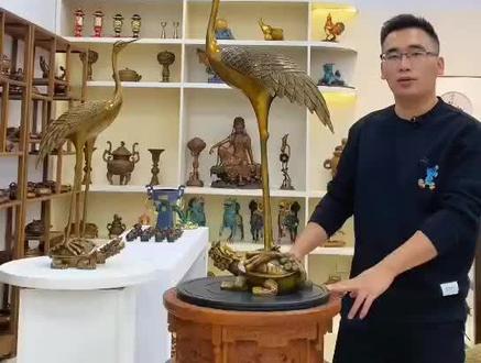 仙鹤踏龟,龟鹤延年,贺寿礼品#铜器 #铜摆件 #丹顶鹤#仙鹤