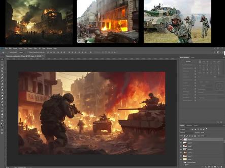 课堂内容-现代战争场景气氛图厚涂绘画步骤