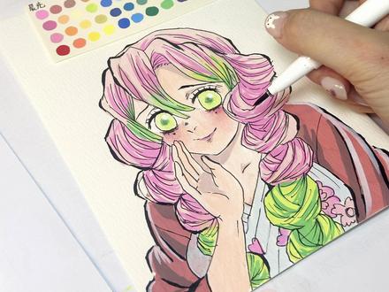 女儿心总如水 #鬼灭之刃#甘露寺蜜璃 #手绘 #临摹 #丙烯马克笔