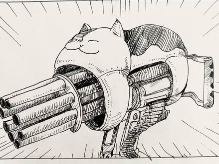 加特林登场!突突突突!#手稿 #轻漫计划原创动漫 #手绘猫咪 #猫咪 #黑白线稿 @抖音小助手