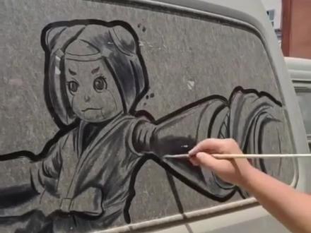 自制汽车灰尘画!#车窗画 #画画 #车尘画模板