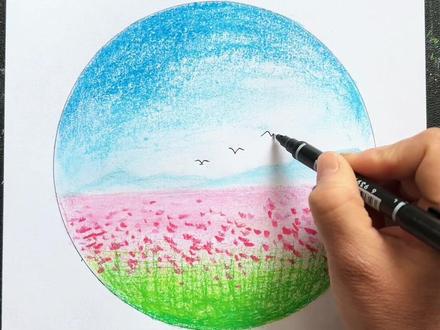 油画棒画美丽的花田#风景画 #一学就会 #春天