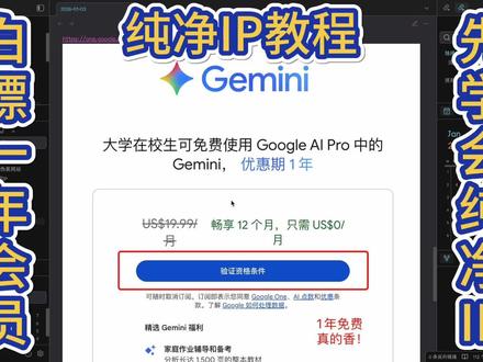 纯净IP教程,帮你完成gemini学生认证免费一年 进群有详细的PDF文档,老实人亲测有效!
#gemini3 #学生认证 #纯净IP #ai #人工智能