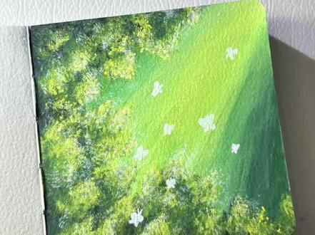 一分钟画|绿意盎然的春天🍃 #手绘过程 #跟着抖音学画画 #画画 #丙烯手绘 #画画其实很简单 今天画阳光穿透树林的氛围感神图🌳