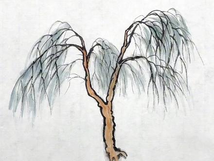 山水画必学树木——柳树#国画 #零基础学国画 #写意山水 #国画柳树画法 #树的画法