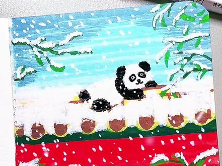 ❄冬日巨作|红墙白雪小熊猫🐼 #丙烯马克笔绘画 #一学就会的简笔画 #跟着抖音学画画 #画画教程 #简笔画