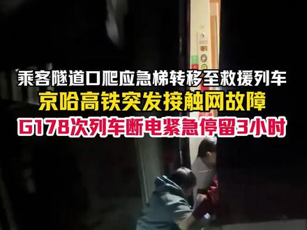 京哈高铁突发接触网故障 乘客在隧道口爬梯换乘救援列车 3月18日,京哈高铁突发接触网故障,G178次列 车断电停留3小时,乘客在隧道口爬梯换乘救援列车。(陈邦银)#京哈高铁突发接触网故障 #高铁故障 #高铁晚点 投稿邮箱:3882124142@qq.com;更多视频点击关注@中安在线