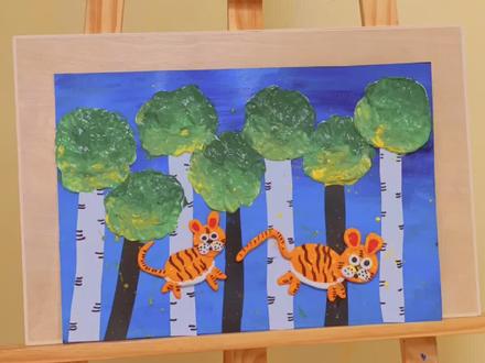 #画画 #创意儿童画 用黏土和颜料制作可爱的森林老虎吧~