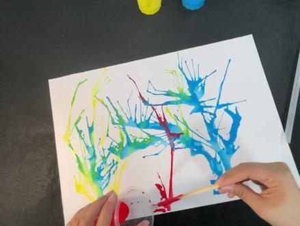 视频下载后台私信。#手绘 #吹画#五彩树