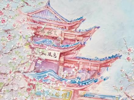 第13画|待到春风十里时 愿有樱花漫盛世 #太湖鼋头渚 #樱花 #创作灵感 #画画 #水彩 #油画棒 #浪漫