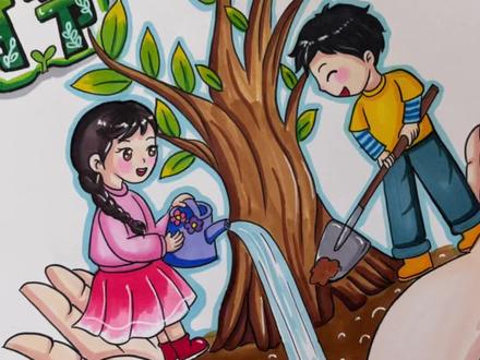 植树节手抄报完成了 春意盎然植树节又要到了,种下一颗树,爱护大自然#手抄报 #手抄报模板 #手抄报线稿 #植树节手抄报 #植树节