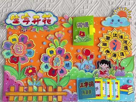 识字小报生字开花手抄报教程模版线稿教程 小学生识字小报保姆级教程来啦,生字开花立体机关小报,偏旁部首识字小报!#小学语文#识字小报#生字开花手抄报 #识字游戏