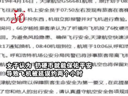 六旬女子迷信,竟向飞机发动机扔硬币祈福,致飞机延误被拘留 !@抖音小助手