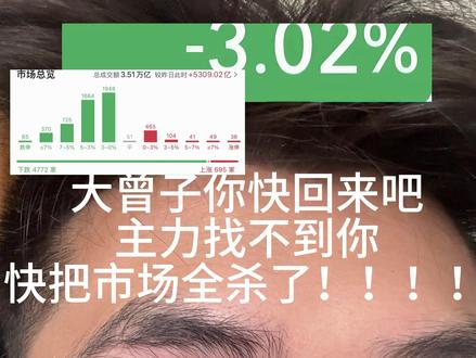大曾子 你快回来吧 主力找不到你 快把全市场都杀完了! #华尔街之狼 #好想你