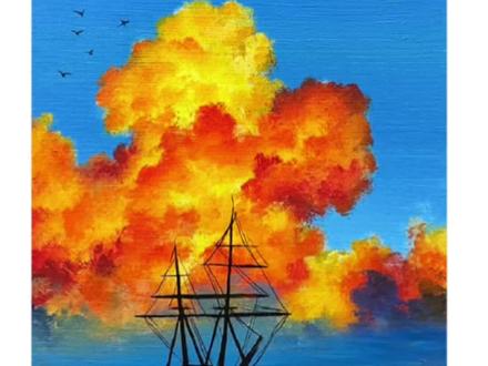 海上火烧云|丙烯画教程 #和我一起学画画 #创作者中心 #创作灵感 #丙烯画 #夏天的味道