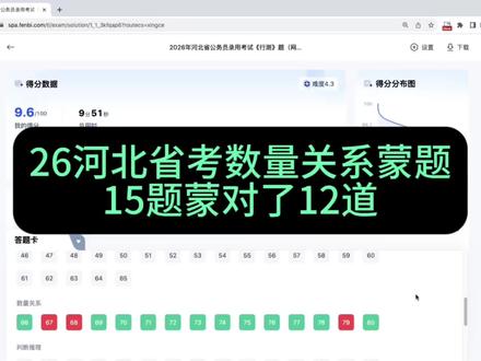 激动!26河北省考数量关系蒙对了12道!
新鲜出炉的!如果你真的熟悉我这套蒙题技巧,那真的是如有神助!这效果有目共睹的!蒙题技巧,长期有效,别犹豫了!
#河北省考 #省考 #数量关系蒙题 #数量关系秒杀技巧 #数量关系