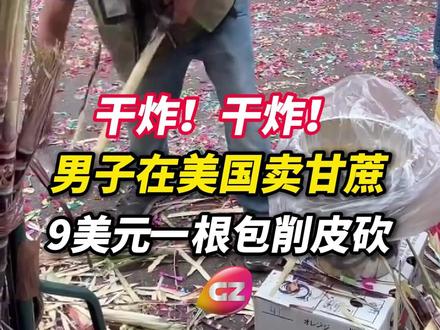 大哥在美国街头卖紫皮甘蔗,8美元一根,削皮服务加1美元。网友:我以为是我家门口水果店呢。