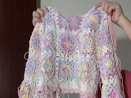 祖母方格开衫边钩边连教程#手工diy #我的手工日常 #爱生活爱编织