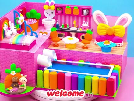 兔兔水上乐园开张啦!双彩虹水滑梯+迷你戏水池爽到飞起 #创意 #手工 #创意手工