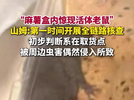 山姆回应“麻薯盒内发现老鼠”:已第一时间开展全链路核查,均未发现异常;初步判断系在取货点被周边虫害偶然侵入所致。#老鼠 #食品安全