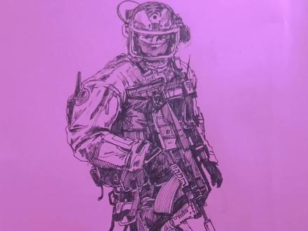 画个,反恐特战兵!走起!#圆珠笔画画 #军迷 #画画
