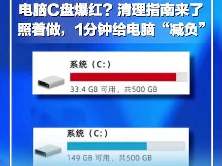 电脑C盘爆红?博主分享实用清理指南,1分钟给电脑“减负”。快试试,看看你省出多少空间?