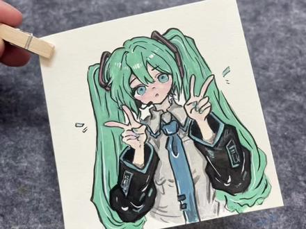 “是谁的DNA动了!手绘初音未来全过程”#初音未来 #手绘 #二次元 #马克笔手绘 #画画过程