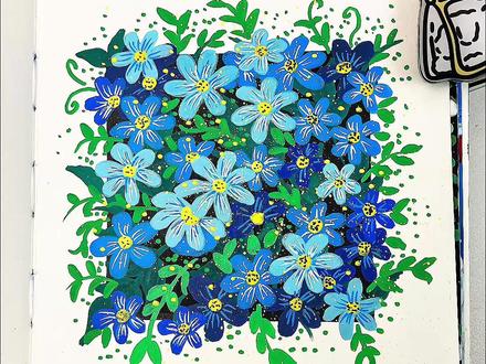 蓝色雏菊绘画 会画水滴就能画出超治愈的蓝色雏菊,跟我画起来吧#画画 #绘画 #绘画教程 #丙烯马克笔绘画 #慕多星丙烯马克笔
