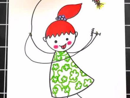 用一个圆画放风筝的小女孩👧#画画🎨 #抖音小助手 #简笔画#我想妳了