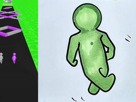 不同颜色赛跑的火柴人。 #简笔画