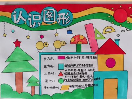 数学小报认识图形手抄报,线稿原图可打印#手抄报模板 #用尺子画手抄报 #一年级数学手抄报