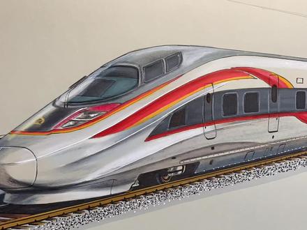 手绘高铁复兴号列车瑞龙智行智能动车组,喜欢吗#马克笔手绘 #复兴号瑞龙智行智能动车组 #高铁 #火车迷 #绘画开年 #请查收你的龙年第一张明信片