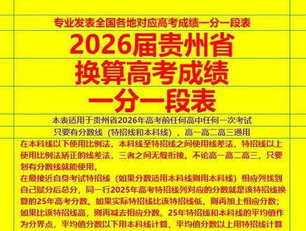 2026届贵州省换算高考成绩一分一段表 适用于贵州省2026届全省所有高中所有考试,都可以查到任何一次考试对应的高考分数和全省排名。全国每个省份都会发表一个这样的一分一段表,使用方法完全一样。不会用可以看置顶的第一个视频。长按点击清屏播放就没遮挡了。