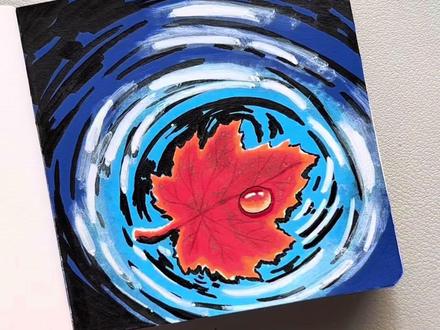 丙烯马克笔画|水中落叶,居然这么简单?#丙烯马克笔绘画 #画画 #零基础学画画 #创意美术