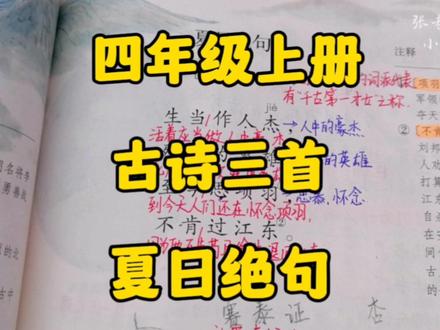 四年级上册:古诗三首之《夏日绝句》内容详解体会忧国忧民情怀! #四年级上册语文 #创作者扶持计划第三期 #古诗文 #部编版语文