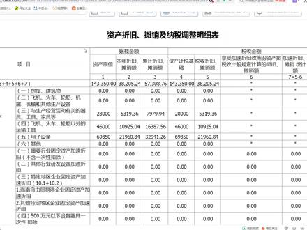 汇算清缴:资产折旧、摊销及纳税调整明细表#会计实操 #记账报税 #汇算清缴