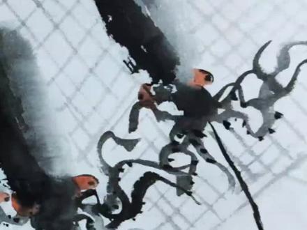 趣味水墨《碳烤大鱿鱼》分享#美术分享 #原创 #画画 #创意美术 #水墨画 #国画