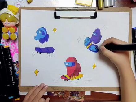 太空狼人杀玩滑板#太空狼人杀 #一起学画画 #简笔画 #画画 #想画就画