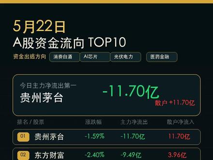 20260521主力资金流出前十个股含板块方向 资金出逃方向 #散户#机构出逃#资金#板块#大盘