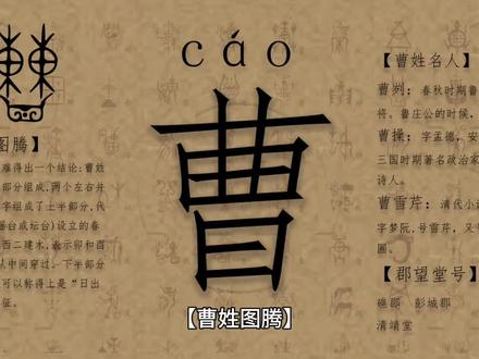 曹姓图腾,曹姓起源,曹姓名人,郡望堂号, #历史圈 #中华文化 #人文