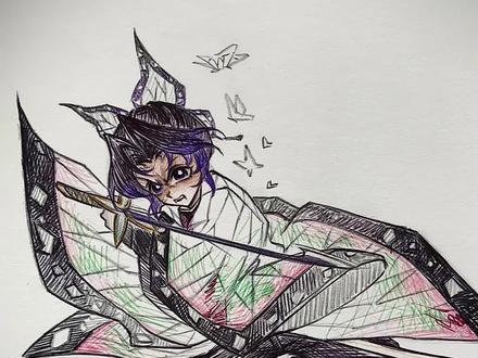 她的愤怒!虫之呼吸蝴蝶忍! #蝴蝶忍 #鬼灭之刃 #蓝果圆珠笔 #铅笔画 #画画