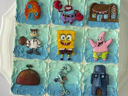 九宫格蛋糕系列 之 手绘海绵宝宝全家福#九宫格蛋糕